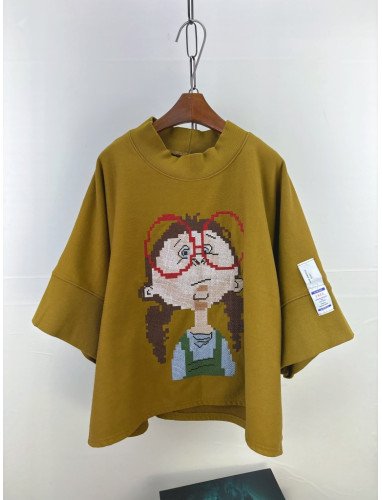 十字刺繡大眼娃娃寬鬆T